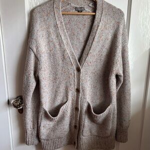 J. Crew “point sur” cozy Speckled Cardigan in Cream and Brown
